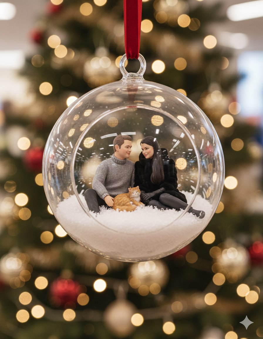 Фигурки 2 людей и питомца в новогоднем шаре
