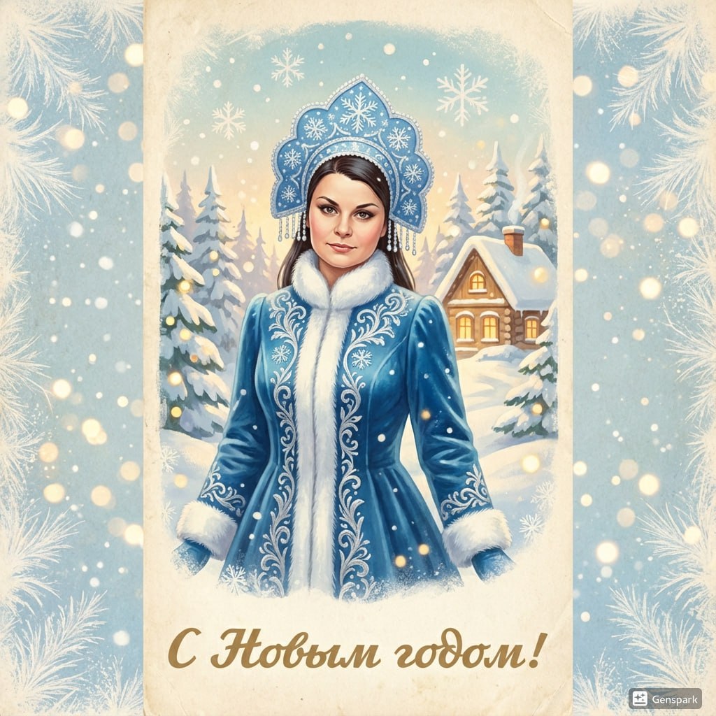 Открытка со снегурочкой - ретро стиль, поздравление с новым годом