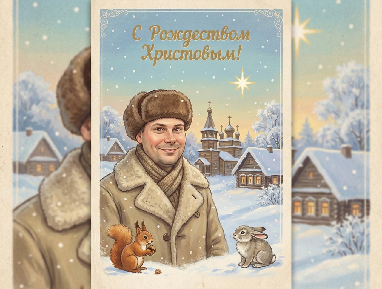 Рождественская открытка: винтажная советская иллюстрация